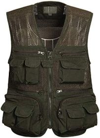 Mens Waistcoat Summer Outdoor Casual Fishing Safari Hiking Vest with Multi-Pocket (size: GREEN-XXL)