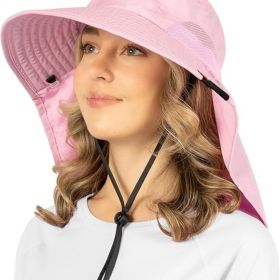 Wide Brim Sun Hat with Neck Flap, UPF50+ Hiking Safari Fishing Hat for Men Women, Sun Protection Beach Hat (Color: Pink)