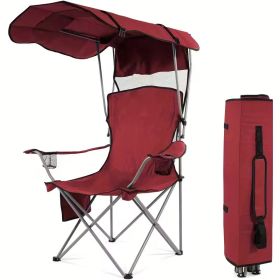 Oversized Camping Chair with Canopy Heavy Duty Folding Outdoor Chair with Armrest Cup Holder and Carry Bag Portable Camp Chair for Beach Fishing Picni (Color: Wine Red)