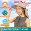 Wide Brim Sun Hat with Neck Flap, UPF50+ Hiking Safari Fishing Hat for Men Women, Sun Protection Beach Hat