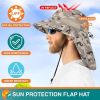 Wide Brim Sun Hat with Neck Flap, UPF50+ Hiking Safari Fishing Hat for Men Women, Sun Protection Beach Hat